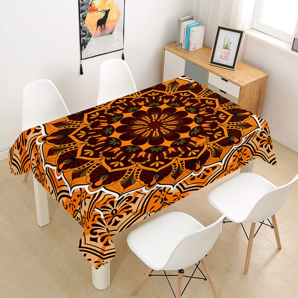 Treer-Shop F Rectangle Tablecloths Waterproo Dust-Proo Table Cloth, Treer Wipeable Polyester Table Cover 3D Mandala Printed Table Protector Or Kitchen Dining Party Indoor Outdoor (,60X60cm)