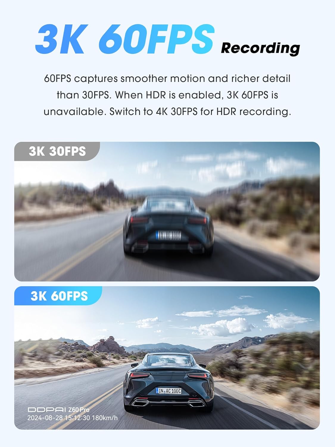 DDPAI 4K Dash Cam Front and Rear, Dual STARVIS 2 IMX678 IMX662 Dashcam,4K+1080P HDR Car Camera With Bulit-in 32G eMMC, 3K/60FPS,4G LTE Support,5G WiFi GPS, 3" IPS,Night Vision,24H Parking Mode,Z60 Pro