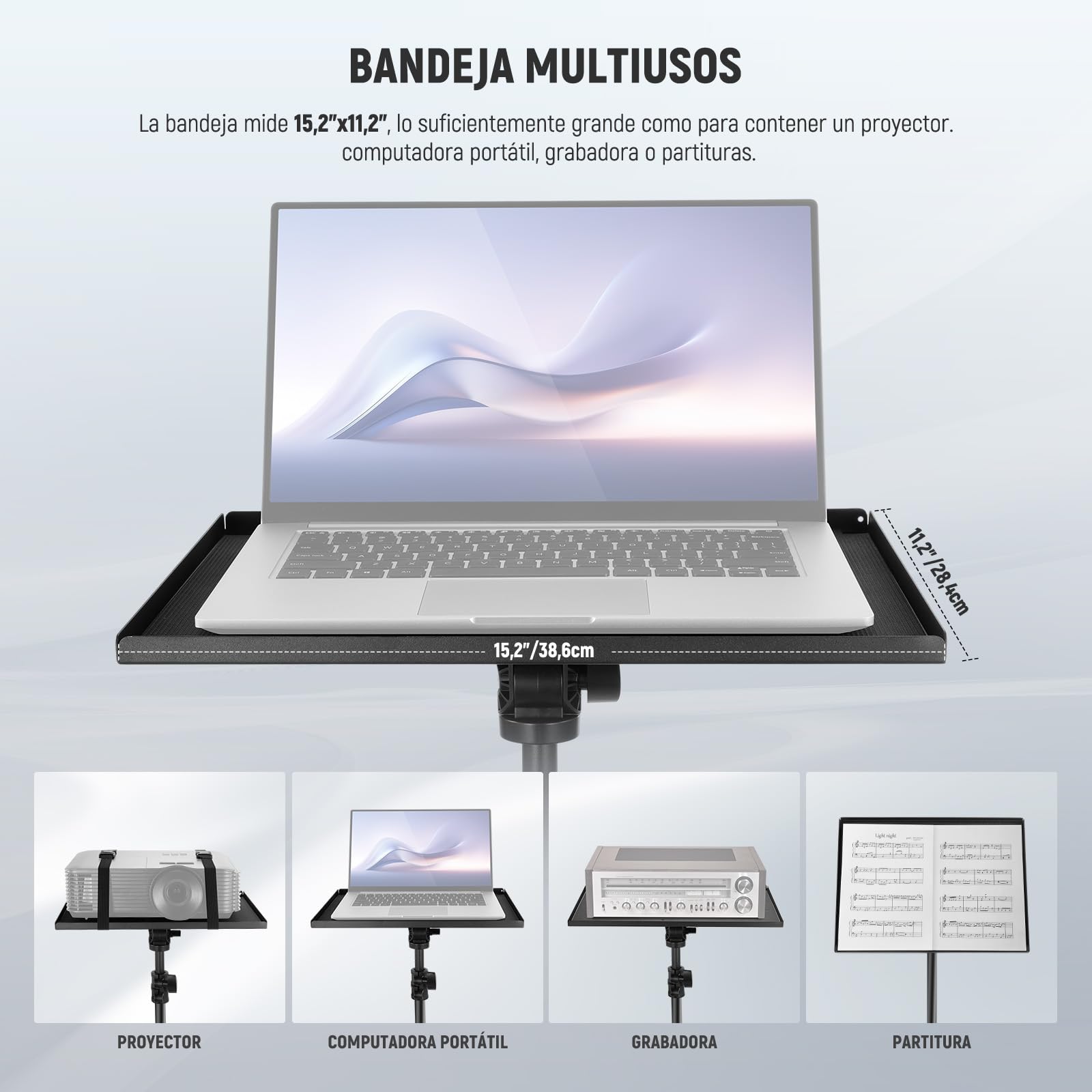 Soporte para Proyector con Bandeja Inclinable 180 ° y Soporte para Teléfono, 3 Secciones Telescópicas 29.9"-57.1"/76-145cm Trípode para Proyector/Portátil, Trípode Portátil Plegable Estudio