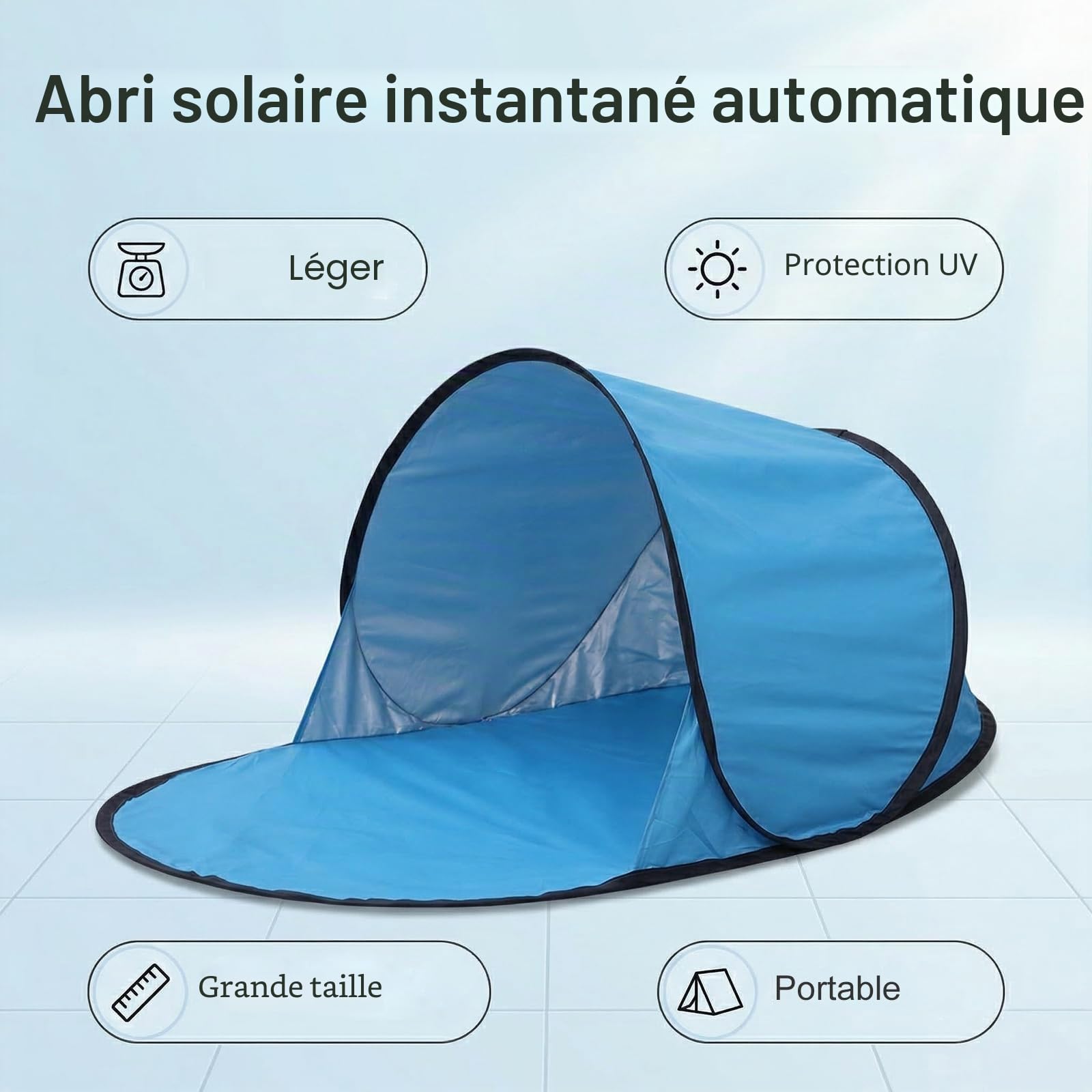 Tente de Plage, Abris de Plage, Pop Up Protection Solaire, Tente Automatique, Abris Instantanée pour Le Camping en Famille, Les Moments de Détente dans Le Jardin et La Pêche