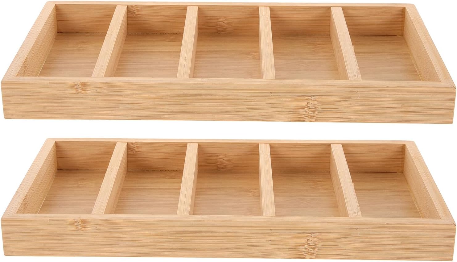 HOMSFOU Sunglasses Display Tray Eyeglasses Holder Organizer Wood 2pcs 5-Compartment Sunglass Storage Box for Tabletop Jewelry and Glasses Storage