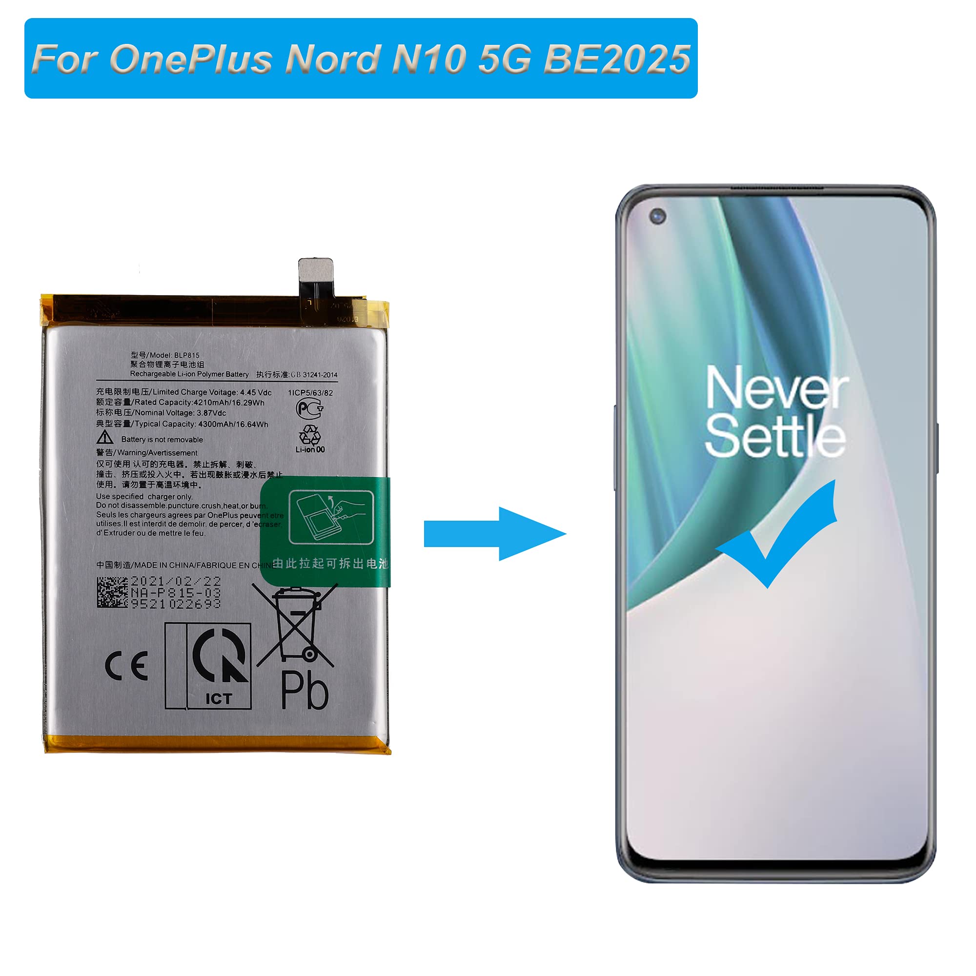 Batterie Originale BLP815 Pour Smartphone OnePlus Nord N10 5G - Neuf
