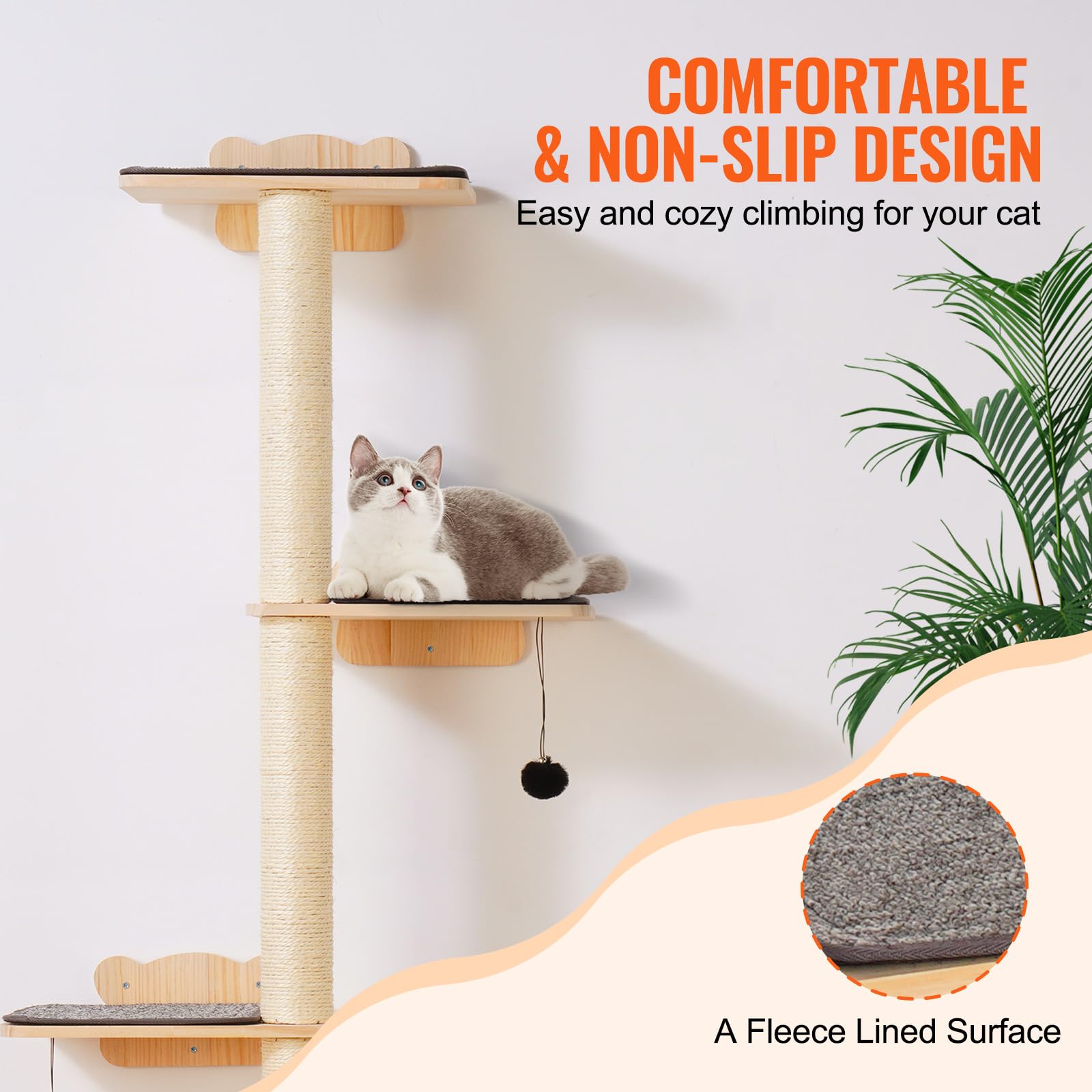 VEVOR Albero per Gatti a 4 Livelli, Set di Mobili da Parete per Gatti 35 x 27 cm con 4 Assi per Saltare, Trespolo per Gatti in Legno di Pino 12 mm Fino a 18,14 kg per Dormire, Giocare, Arrampicarsi