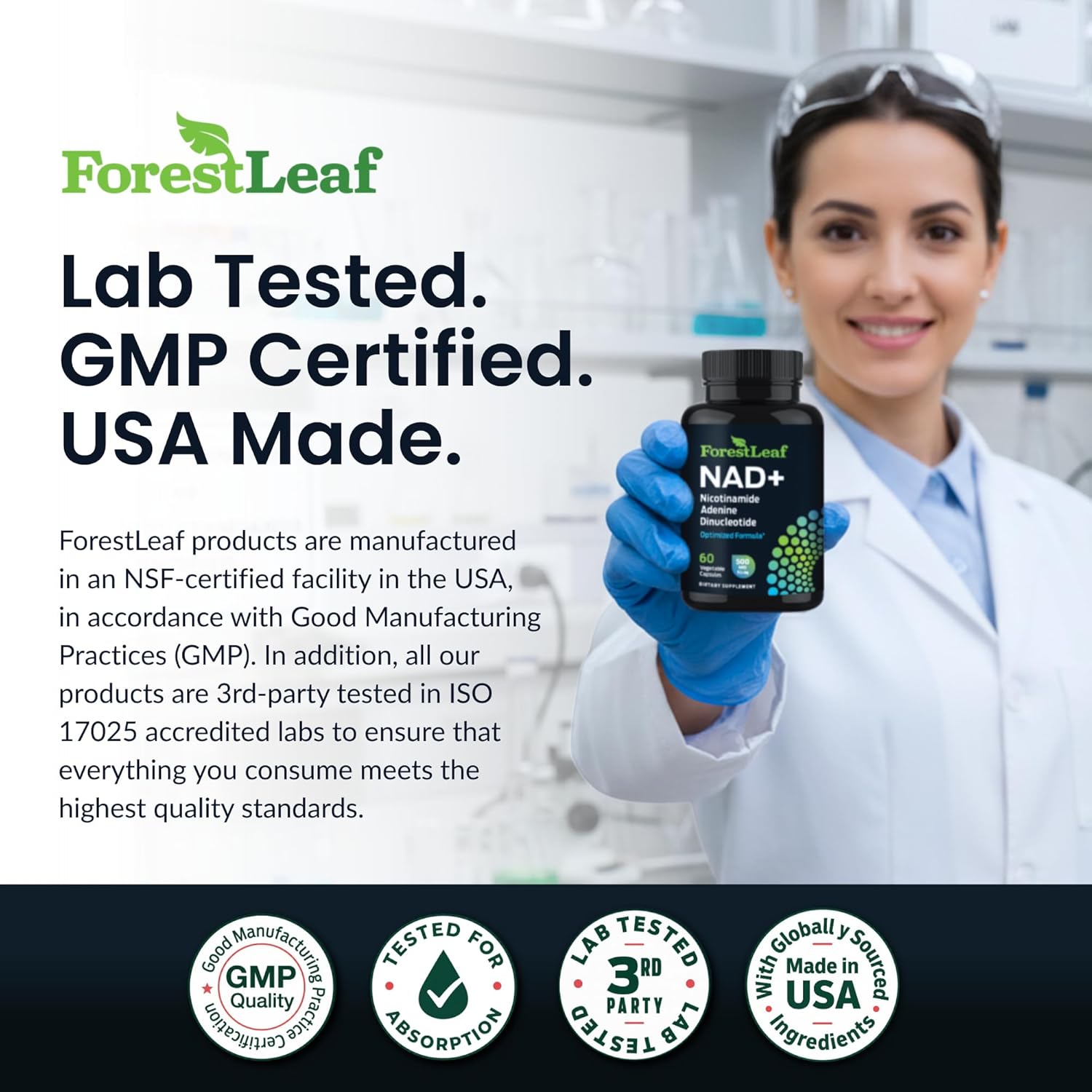 NAD+ Supplement - 500mg of Pure NAD Plus for Energy, Focus, Skin & Anti-Aging Support - Gluten Free Non-GMO NAD Supplements for Women & Men (60 Count, NAD +) - Image 6