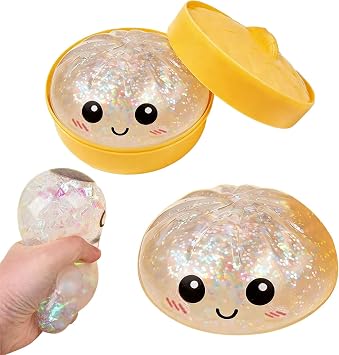 Giant Glitter Dumpling - Rainbowe Giant Squishy Dumpling Stress Toy, Cute Rainbow Dumplings Buns Bao With Steamer Box,Squishy Balls, Stress Relief Squishy Dumplings Toy White