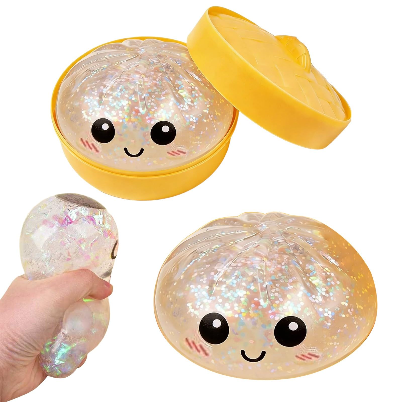 Giant Glitter Dumpling - Rainbowe Giant Squishy Dumpling Stress Toy, Cute Rainbow Dumplings Buns Bao With Steamer Box,Squishy Balls, Stress Relief Squishy Dumplings Toy (White) — image 1