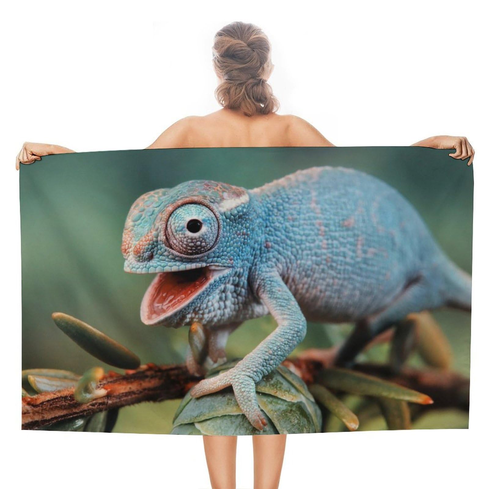 LEDFCVSU Beach Towel, Funny Chameleon Bath Towel, Absorbent Towel for Swimming, Sports, Travel