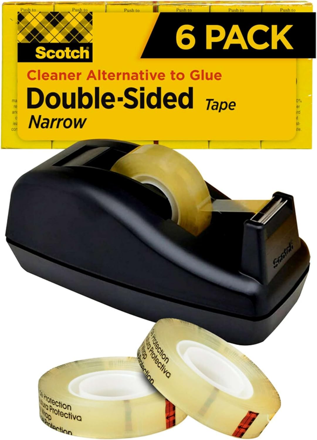 Scotch Double Sided Tape with Tape Dispenser, Office and School Supplies for Arts and Crafts, Alternative to Scrapbooking Tape, 0.50 in. x 900 in., 1 Dispenser and 6 Refill Tape Rolls