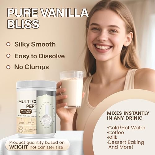 Miniatura 7 de NATURE TARGET Péptidos de colágeno múltiple para mujeres, polvo de colágeno hidrolizado con vitamina C y E, tipo I, II, III, V y X, soporte para la