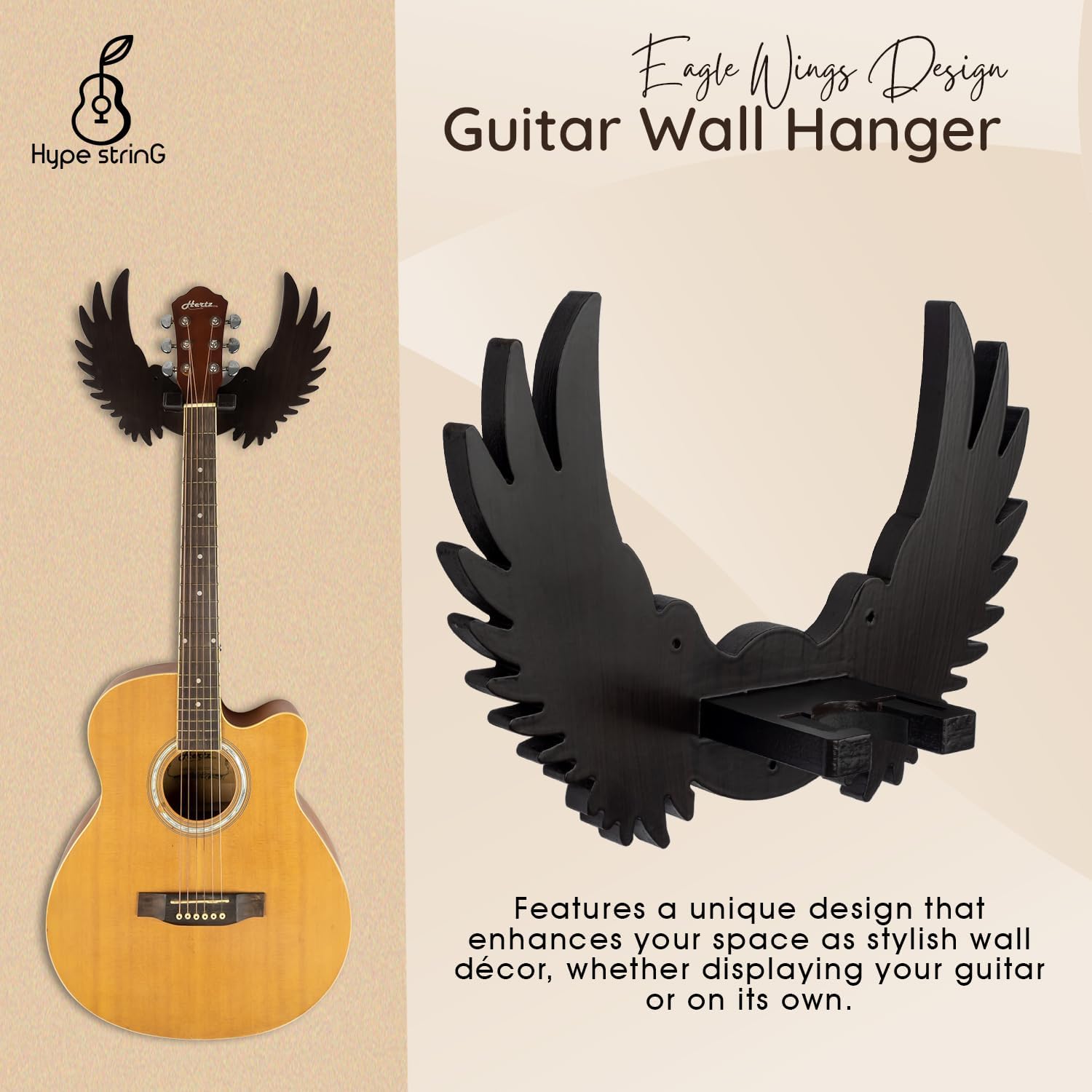 Guitar Wall Hanger || Wooden Guitar Hanger/Stand - Eagle Wings Design || For Acoustic,Electric Guitars and Ukulele ||