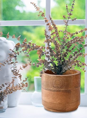 Miniatura 4 de Serene Spaces Living Macetero mediano de madera de mango  Maceta de madera natural para flores sintéticas y plantas de interior  Soporte decorativo