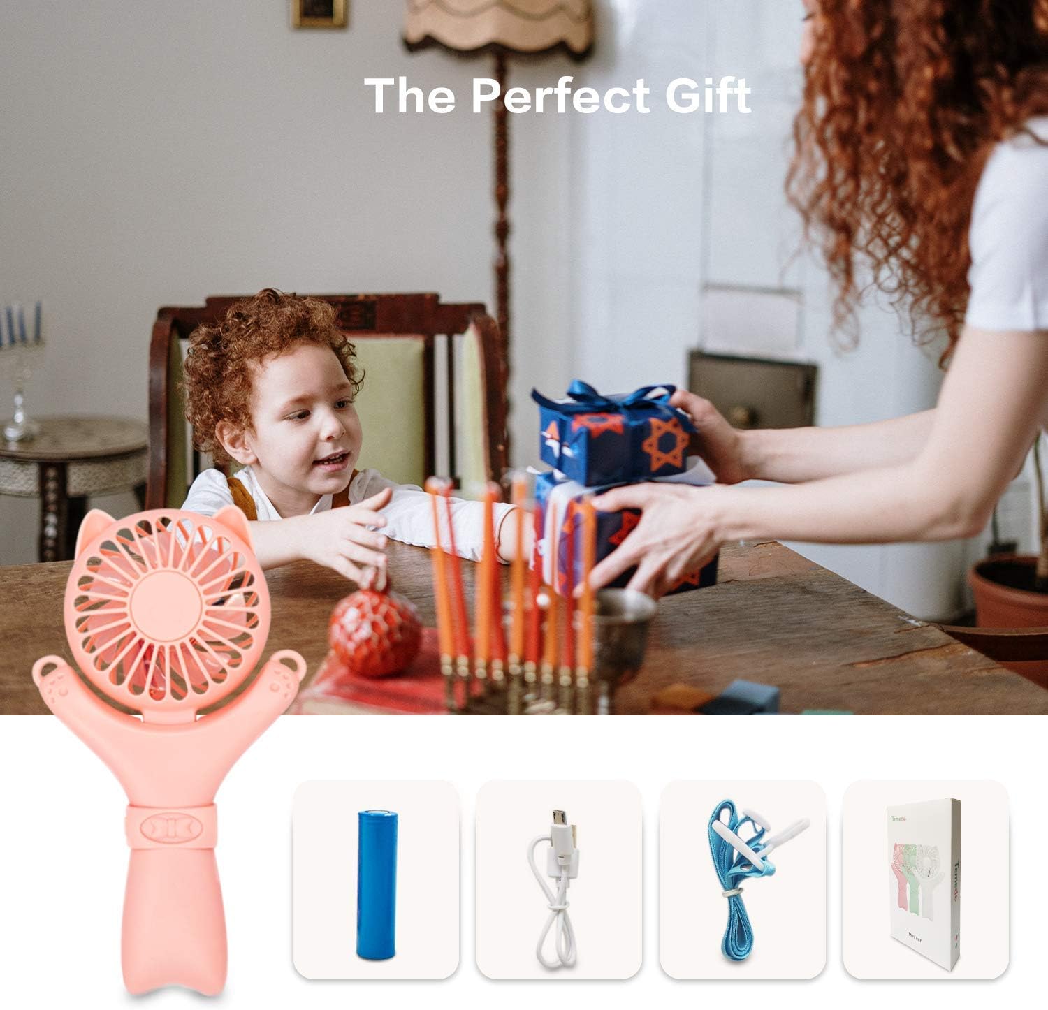 Temede Portable Necklace Fan, Mini Handheld Fan, Small Powerful Personal Fans with USB Rechargeable Battery Operated, 3 Speeds Hand Held Electric Fan with Light for Travel Office Outdoor Indoor, Pink : Home & Kitchen