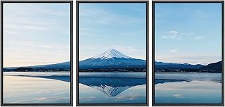wall26 フレーム入りキャンバスプリント ウォールアートセット 夜明けの富士山 反射 自然 荒野 写真 モダンアート 南西 風景 カラフル ウルトラ リビングルーム、ベッドルーム、オフィス用 - 16インチx24インチx3インチ ブラック
