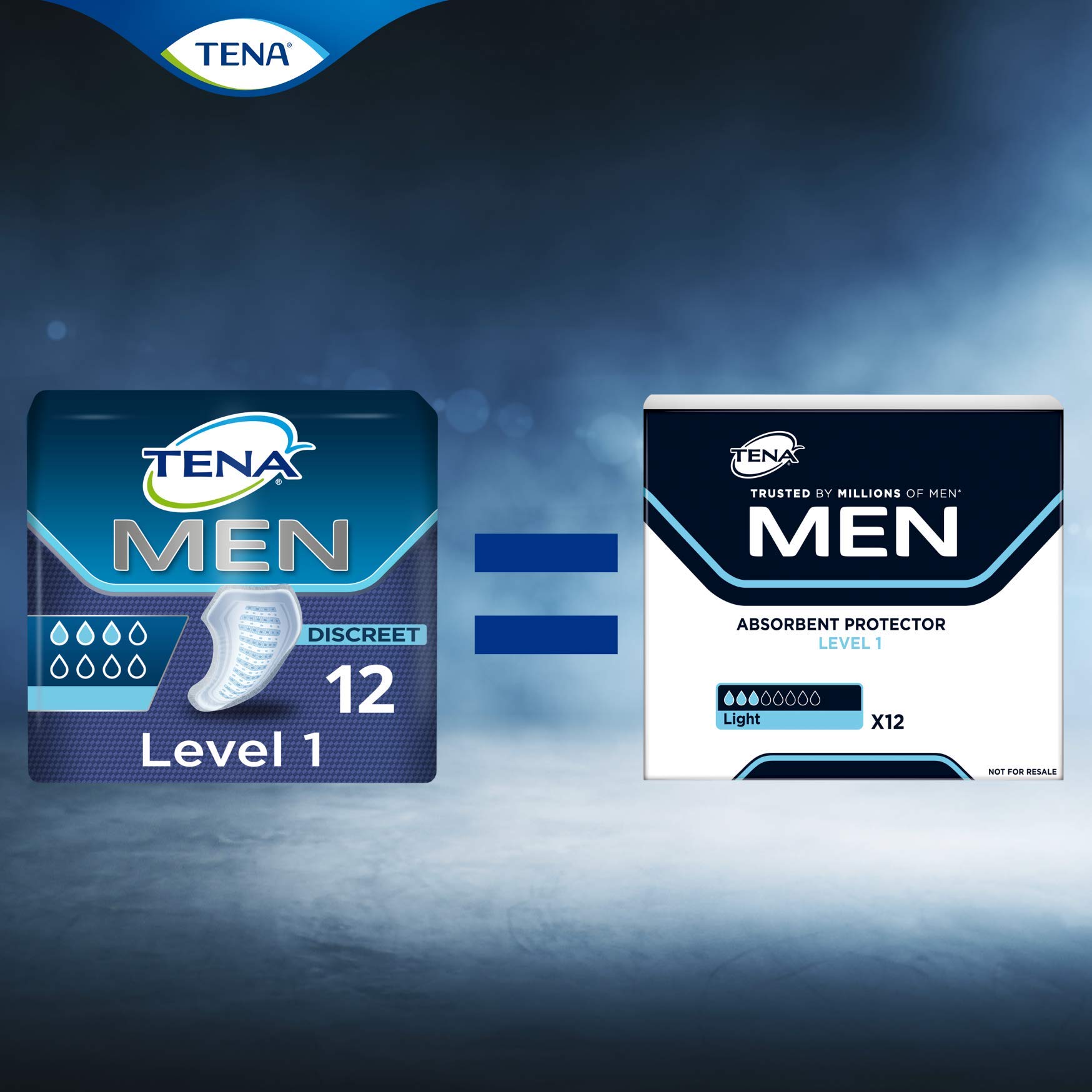 TENA Men Absorbent Protector Inkontinenzeinlagen, Level 1, für leichte Blasenschwäche, 96 Inkontinenzeinlagen (12 x 8 Packungen) für Männer, speziell entwickelt , Länge 23 cm