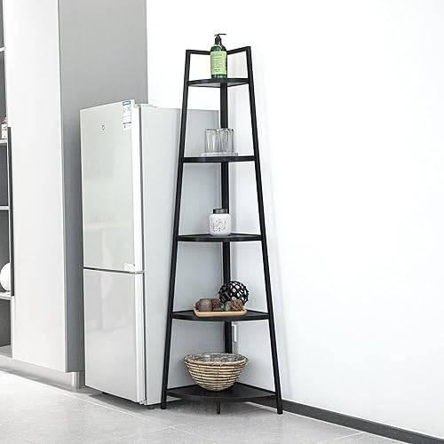 Miniatura 7 de Acllkswx Estantería de esquina rústica de 70 pulgadas estantería de esquina de 5 niveles de alto soporte para plantas para sala de estar cocina