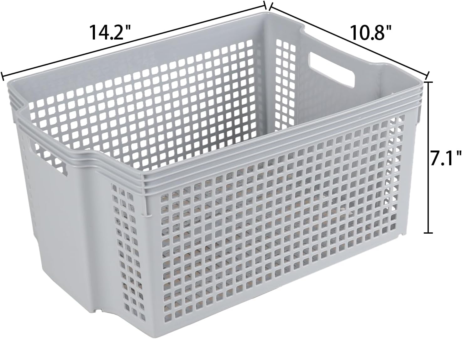 6 Packs Large Plastic Storage Stacking Baskets, Large Stackable Cupboard Baskets, Grey