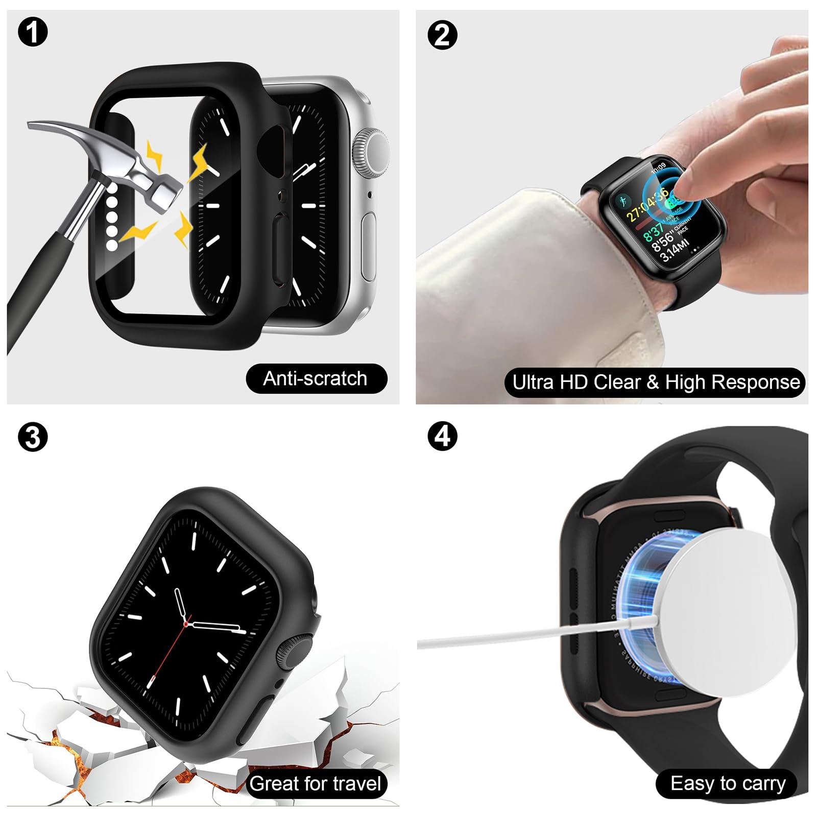 8pack Sport Watch Armband Case Organisator kompatibel mit Apple Watch 40mm 41mm 44mm 45mm für Frauen Männer, Silikon iWatch Band Schutzhülle mit Aufbewahrungshülle für Series 9 8 7 6 5 4 SE SE2