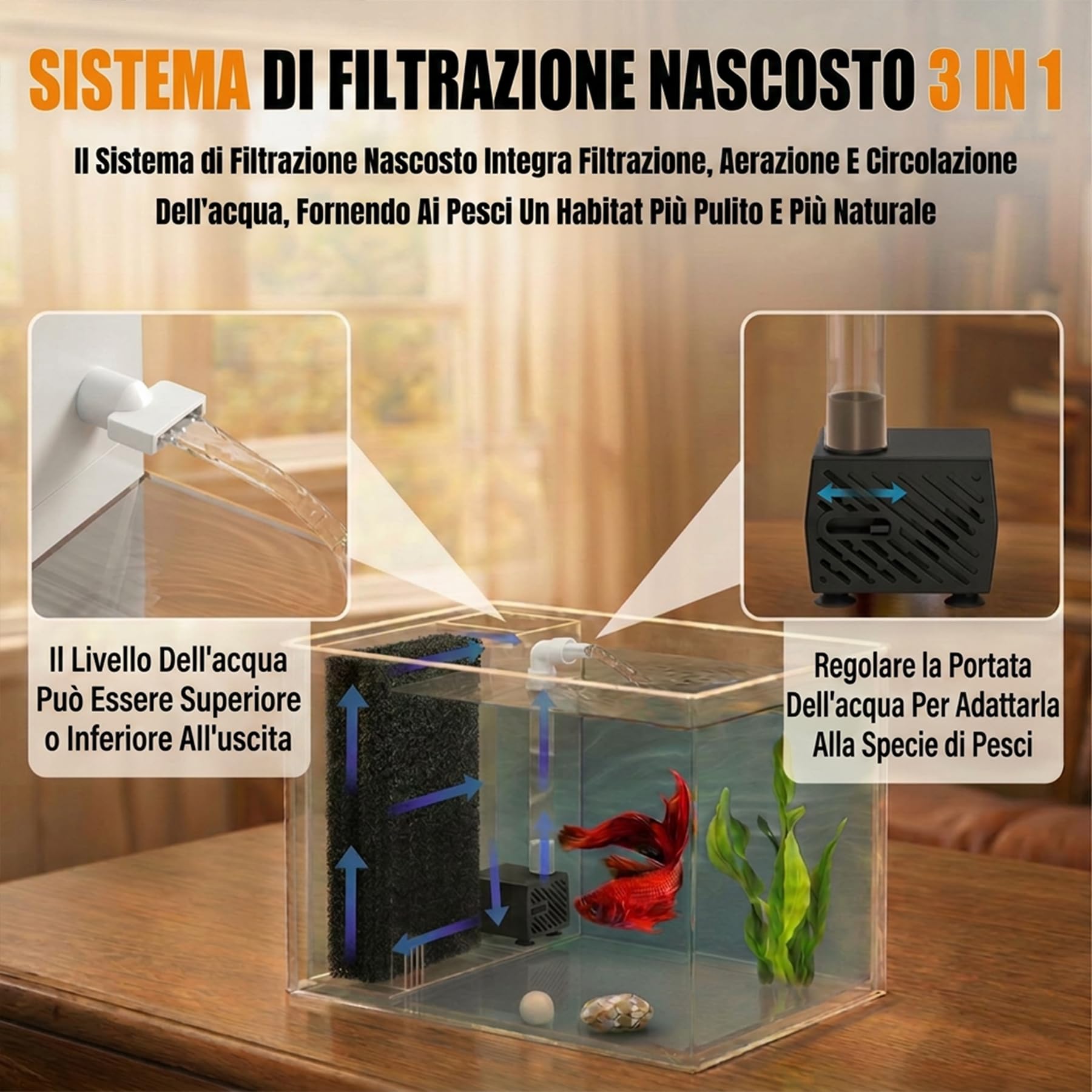 Vehipa 3,7 L Acquario Completo per Betta, Mini Acquario Completo con Pompa Filtro e Luce LED, Ideale per Pesci Piccoli, Gamberetti e Piante (Bianco)
