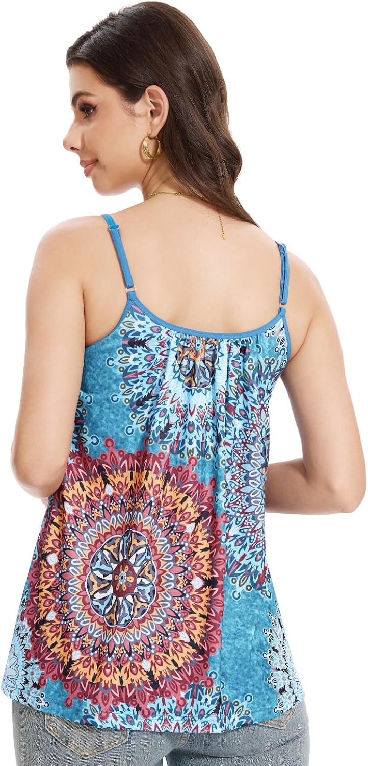 Orrpally Women Button Front Tank Built in Bra Flowy Camisole Adjustable Spaghetti Strap Tank Top - Image 4