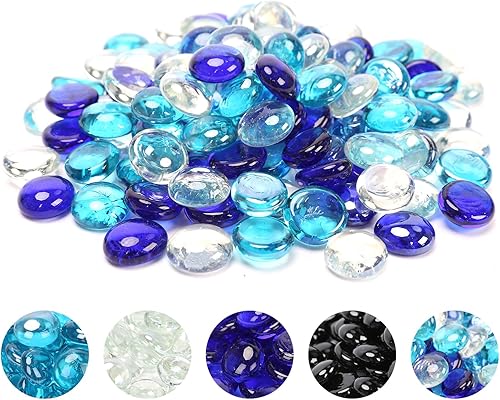 Miniatura 1 de Hisencn Cuentas de vidrio de fuego para hoguera de 12 pulgada, rocas de vidrio de fuego azul mezclado para chimenea de gas propano o natural, vidrio