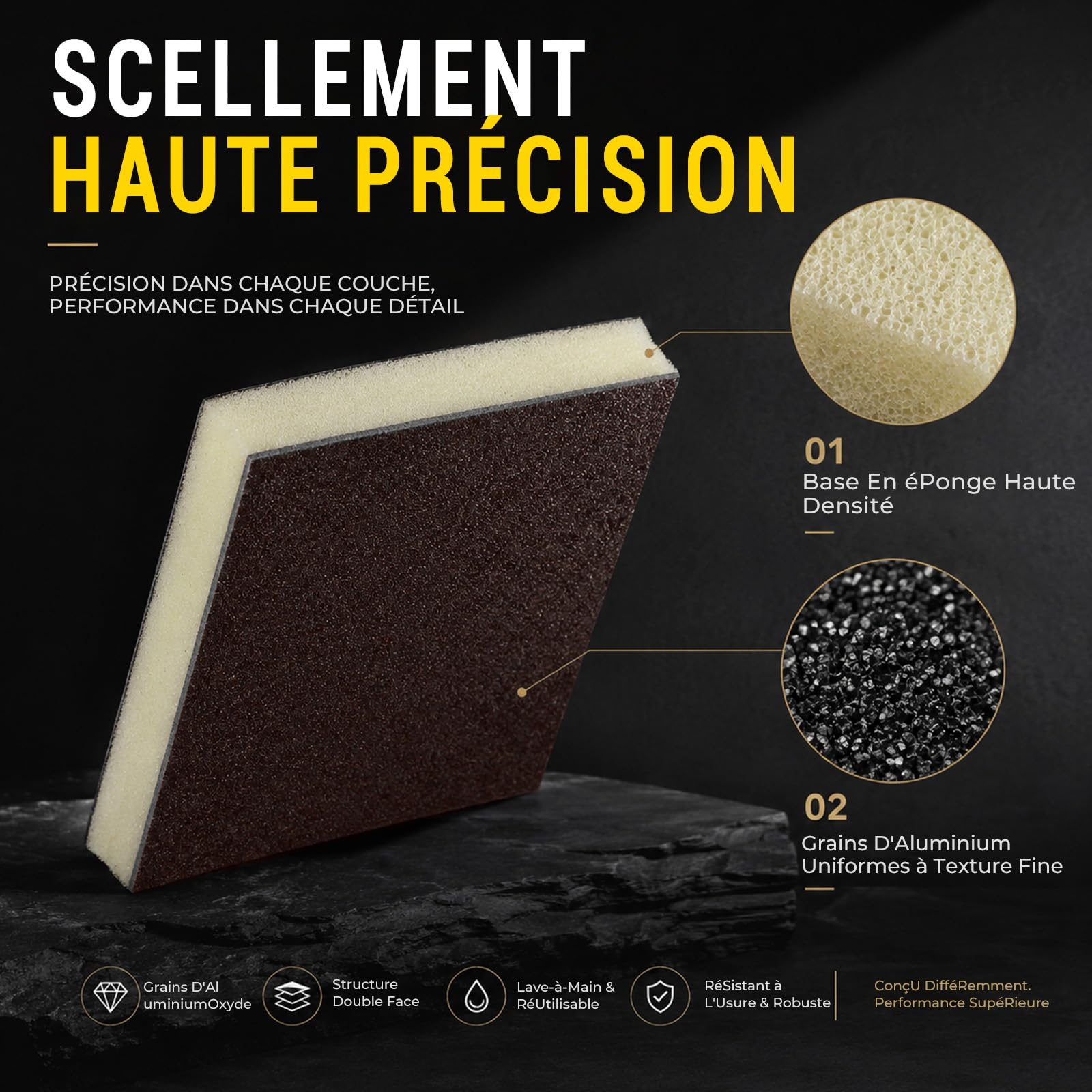 Éponge Abrasive Grain 120, Lot de 18, Tampons de Ponçage Souples et Flexibles pour Usage à Sec ou à l'eau, pour Éliminer Rayures et Saletés sur Murs en Plâtre, Bois et Métal