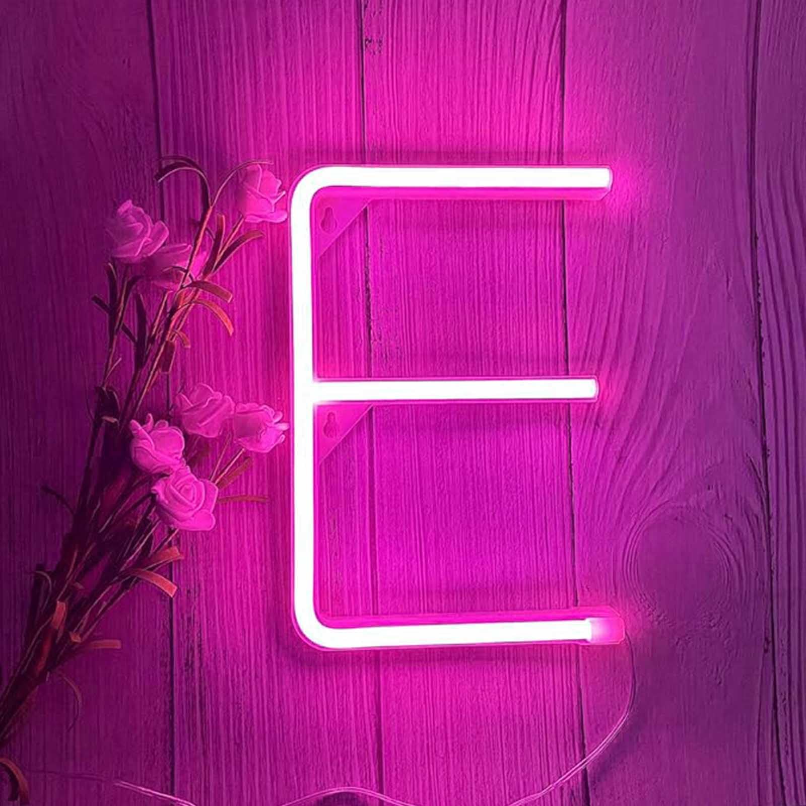 Pink Led Neon Sign for Home Office Desk & Living Room Dimmable USB/Battery Operated Neon Light Custom Words for Wedding Anniversary Romantic Decor（Letters E) — image 1