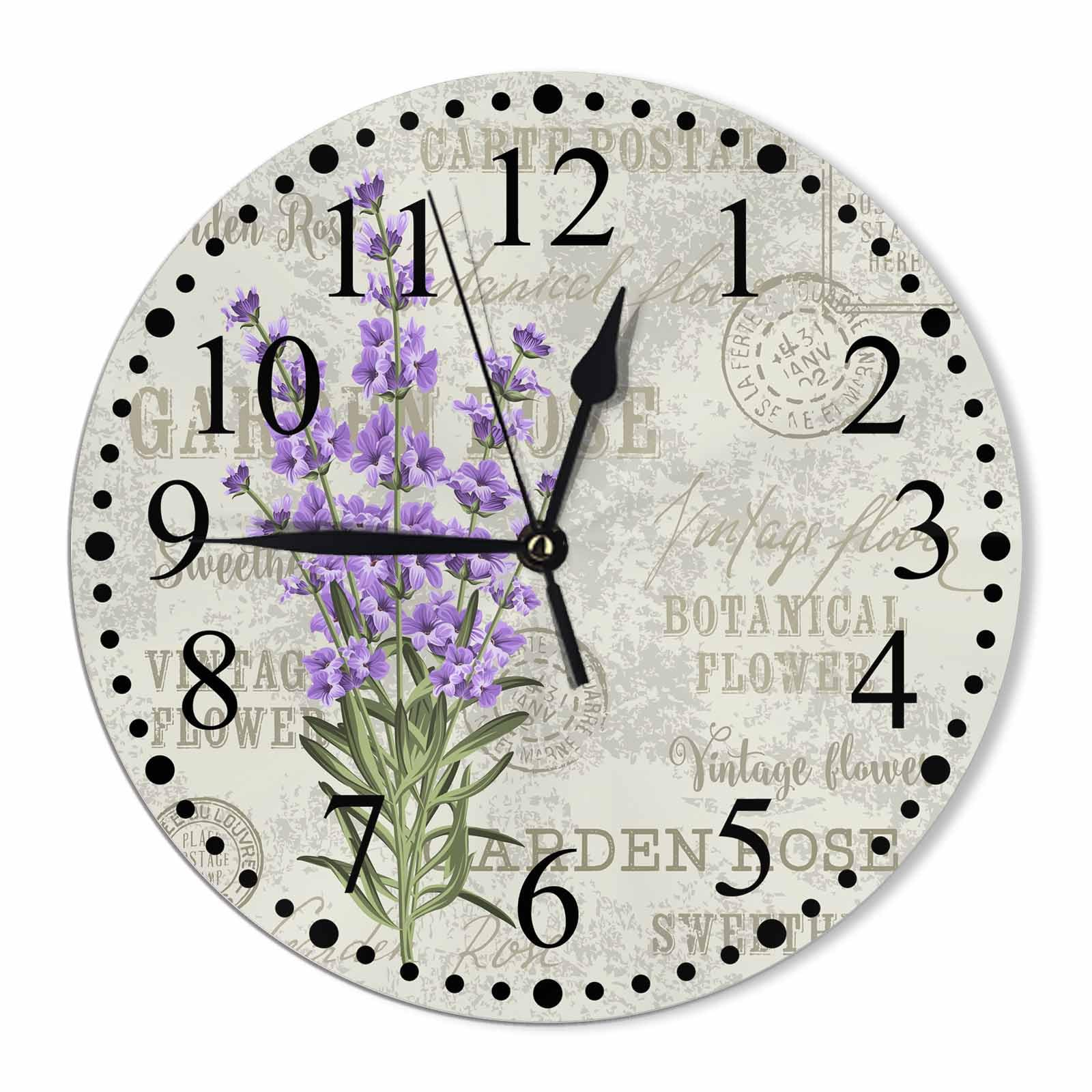 KEEPSUPER Clock Purple Lavender Wall Clock 10 Inch Battery Operated Clock Silent Non-Ticking Modern Clocks Decorative for Home Kitchen Living Room Bathroom Office