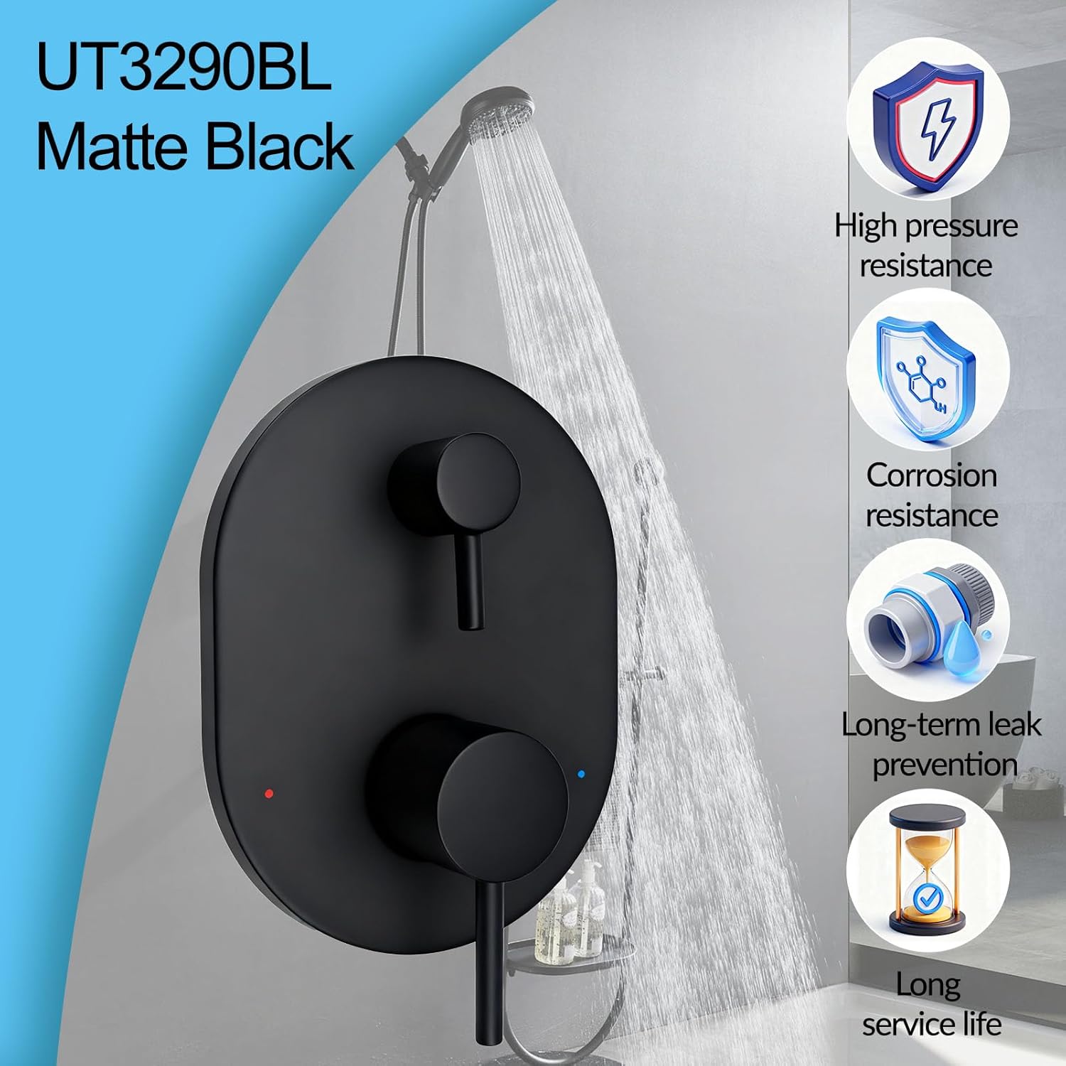 UT3290BL Matte Black Shower Valve Trim Kit for Moen Align M-CORE 3-Series 2-Handle Shower Faucet Trim, Shower Handle trim Includes 1213 Cartridge for Moen U232 U362 M-CORE Mixing Valve, Valve Required