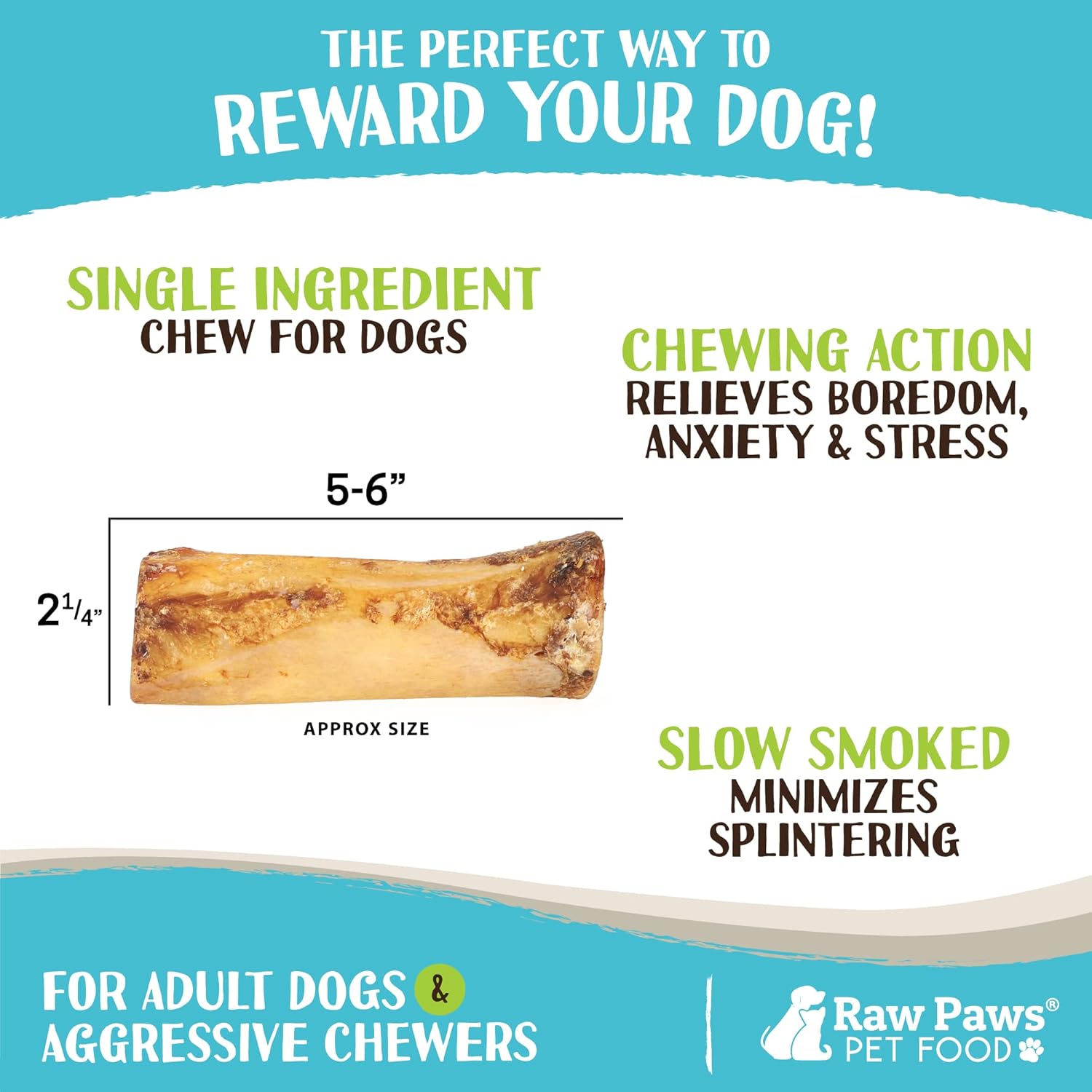 Raw Paws Smoked Beef Marrow Bones for Dogs - 6-Inch (4-Count) Packed in USA - Beef Bones - Bone Marrow Treats for Dog - Dog Chew for Aggressive Chewers
