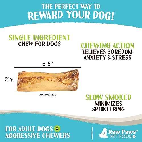 Miniatura 3 de Raw Paws Huesos de médula de carne ahumada para perros, 6 pulgadas (4 unidades) empacados en Estados Unidos, huesos de carne de res, golosinas de