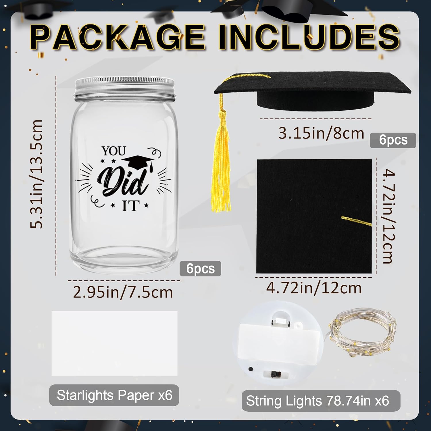 6 Sets 2026 Graduation Centerpieces for Tables, Mason Jar Centerpieces with Graduation Caps, Money Jars for College High School Congrats Grad Party Decor Supplies