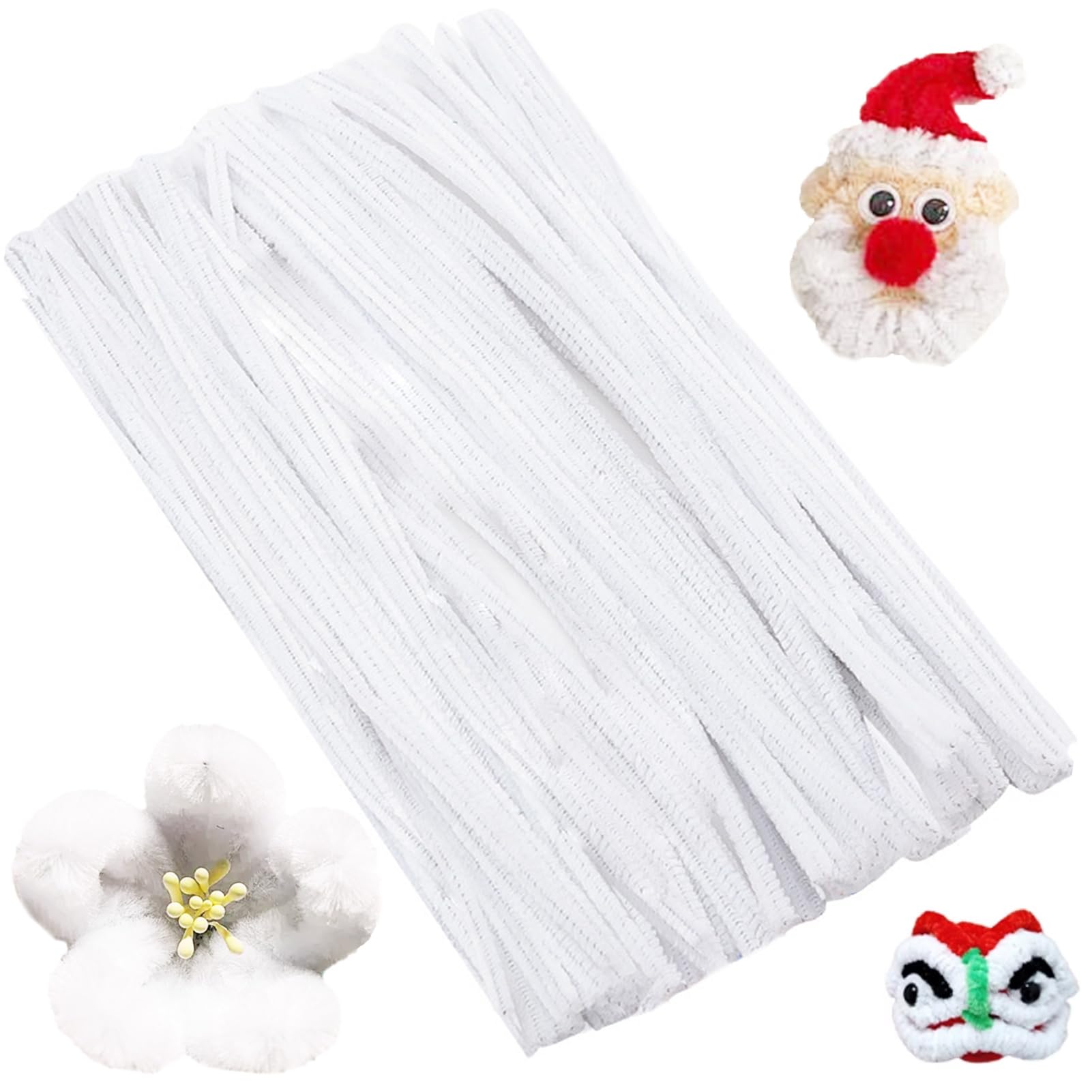XIAOJING0 100 Stück Pfeifenreiniger Chenilledraht 30CM Biegeplüsch Kunst Pfeifenputzer Bunt Bastelset Bendable DIY Twist Stick Biegeplüsch Bunt zum Basteln für Zum Basteln und Dekorieren(Weiß)