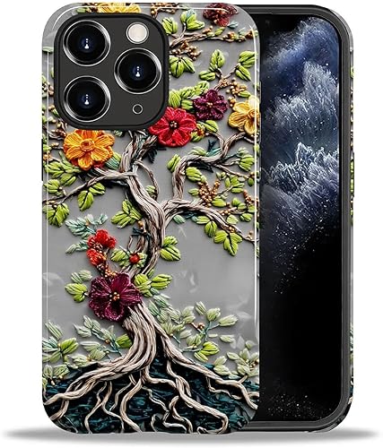 Miniatura 61 de Funda para iPhone 11, carcasa dura a prueba de golpes + silicona suave 2 en 1 híbrida, parachoques a prueba de caídas - Vidrio manchado con flores