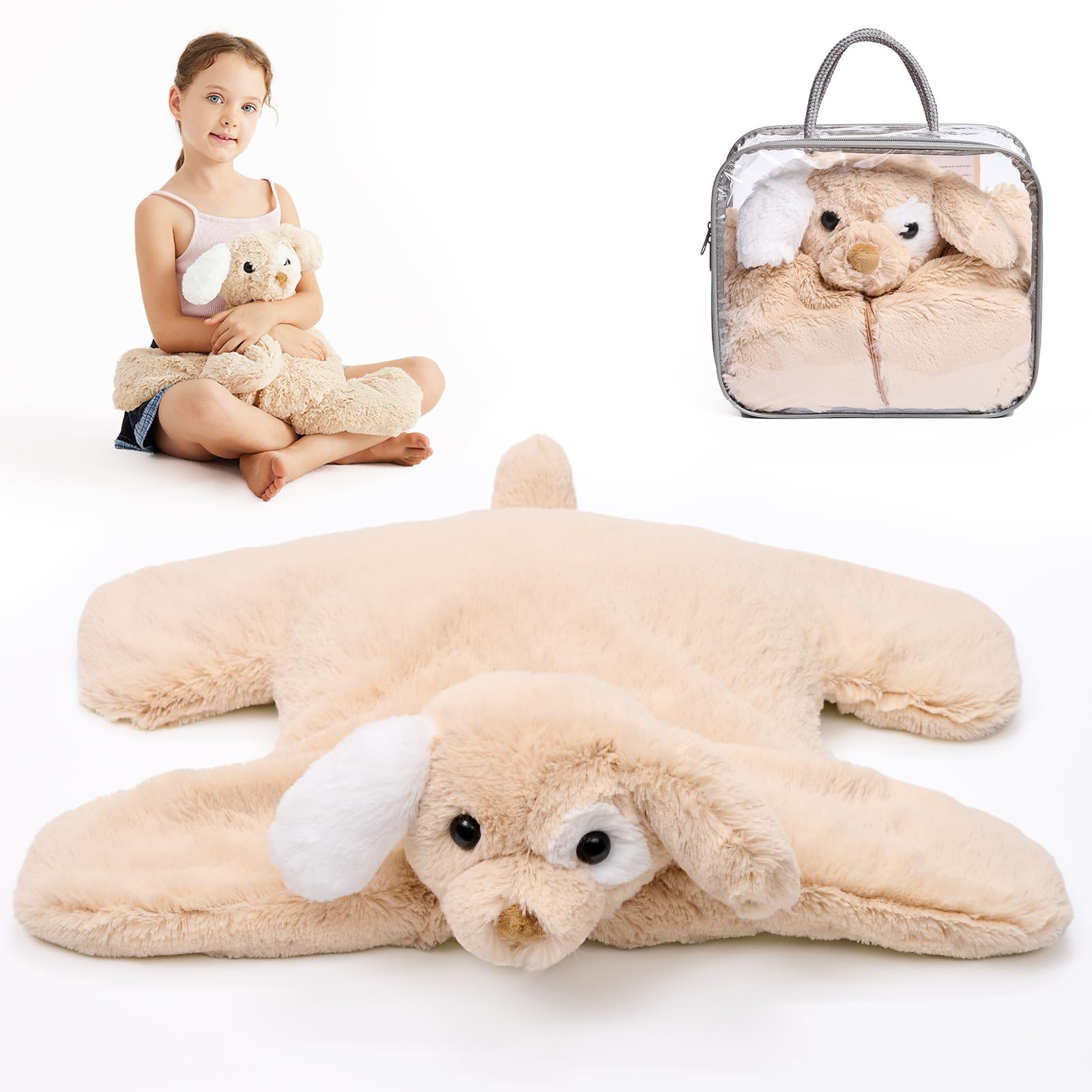 L'AGRATY Weighted Lap Pad for Kids 7 lbs, Sensory Needs Weighted Stuffed Animals Lap Blanket Soft Plush Hugging Sensory Toy for Kids Teen Adults Removable Washable Cover