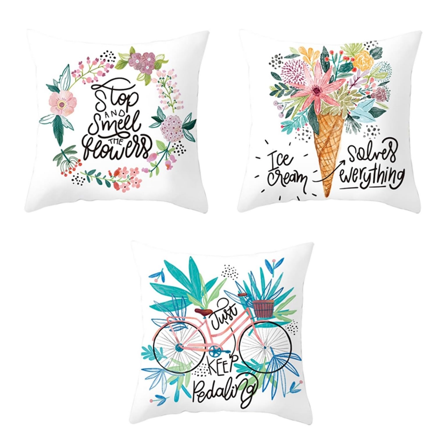 Housse de coussin en soie 50x50 cm lot de 3 taies fleurs roses