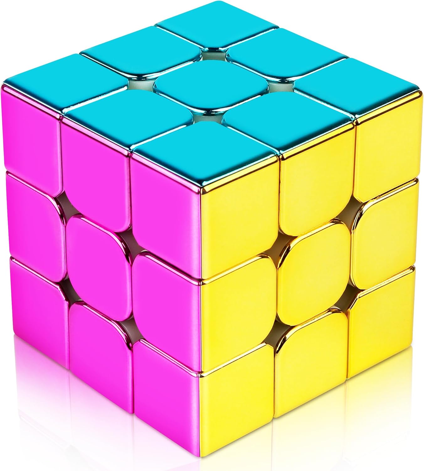 D-FantiX Mirror Reflective Magnetic Speed Cube 3x3x3, Cyclone Boys Original Stickerless Magic Cube, Unique Shiny Metallic Color Speedcube with Display Stand, Birthday Gift Ideas for Boys Girls Adults