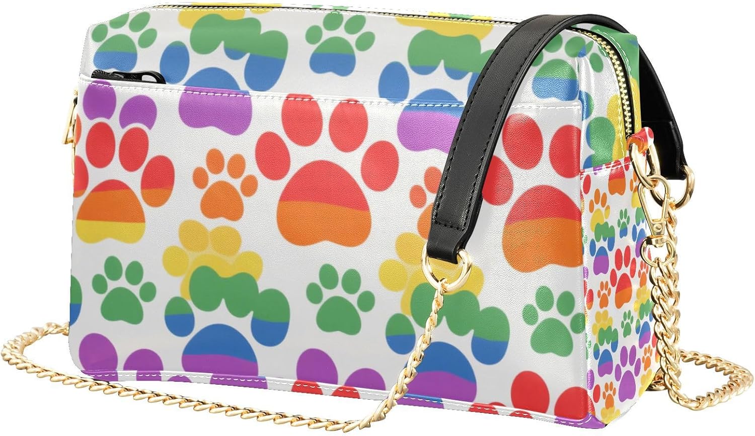 KLL Colorful Dog Footprints Fashion Small Crossbody Bag Women Vegan Leather Cross Body Purse Zip Shoulder Hand Bags