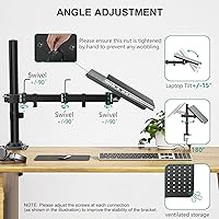 Vista 3 de WALI Bandeja para Portátil con Soporte de Escritorio para Notebook de 17 pulgadas, Brazo para Portátil Totalmente Ajustable hasta 22 libras, Soporte