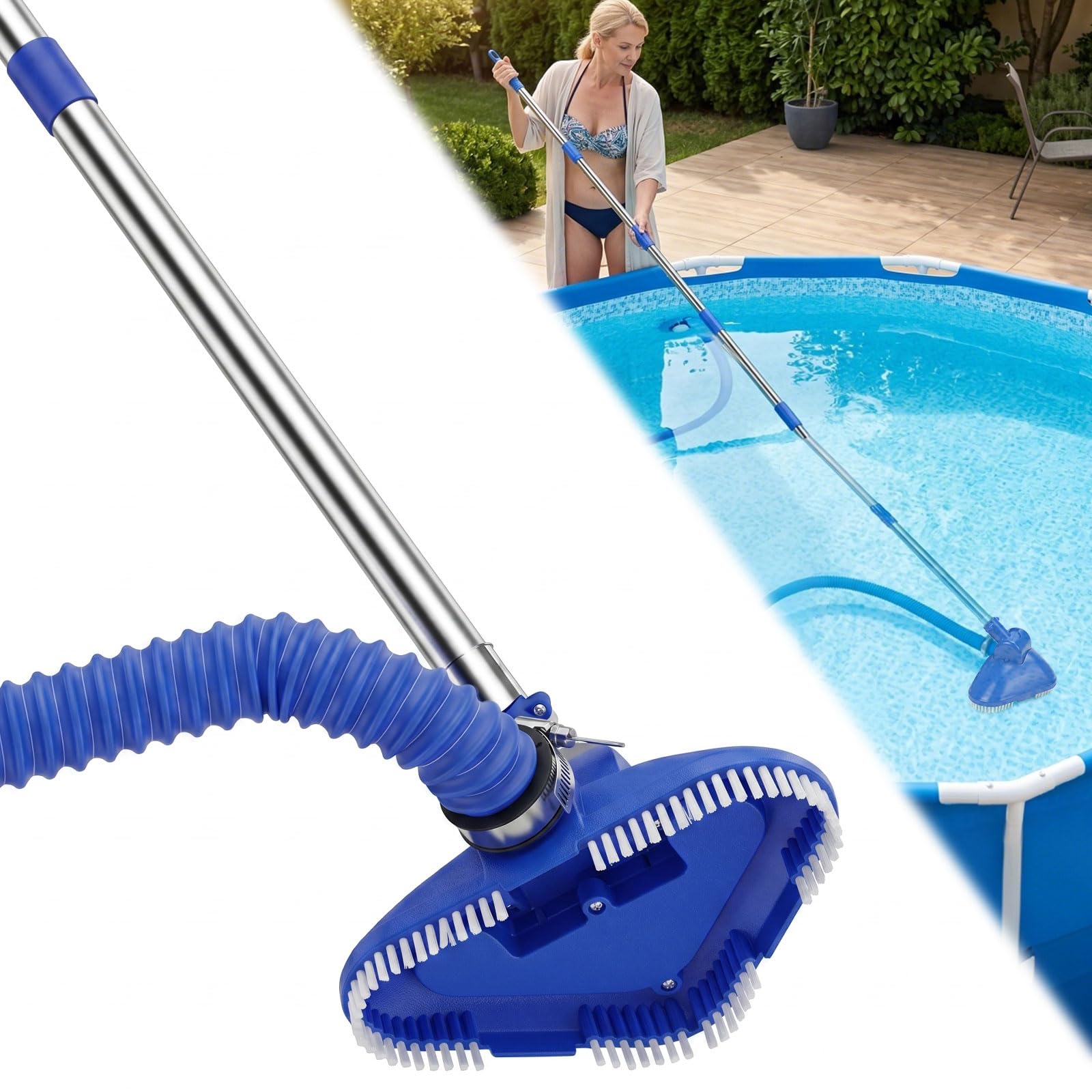 2.0 Upgrade Poolsauger Handheld Kabellos mit Teleskopstange und Schlauch, Starke Saugleistung Poolreiniger Bodensauger Pool Zubehör für Pool Schwimmbad Whirlpool Spa