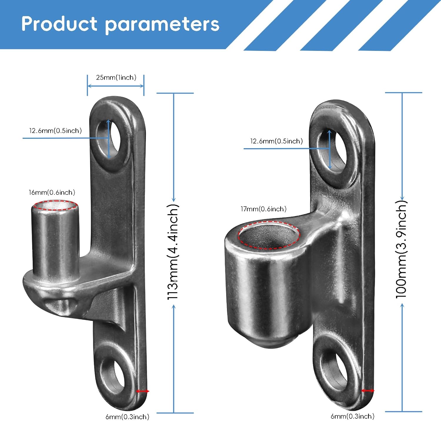 304 Stainless Steel Gate Hinges 5/8" Heavy Duty Door Hinges 600LB Capacity No Squeaking for Wall Mount Hinges for Farm Gates & Wooden Fences, 4 Pack