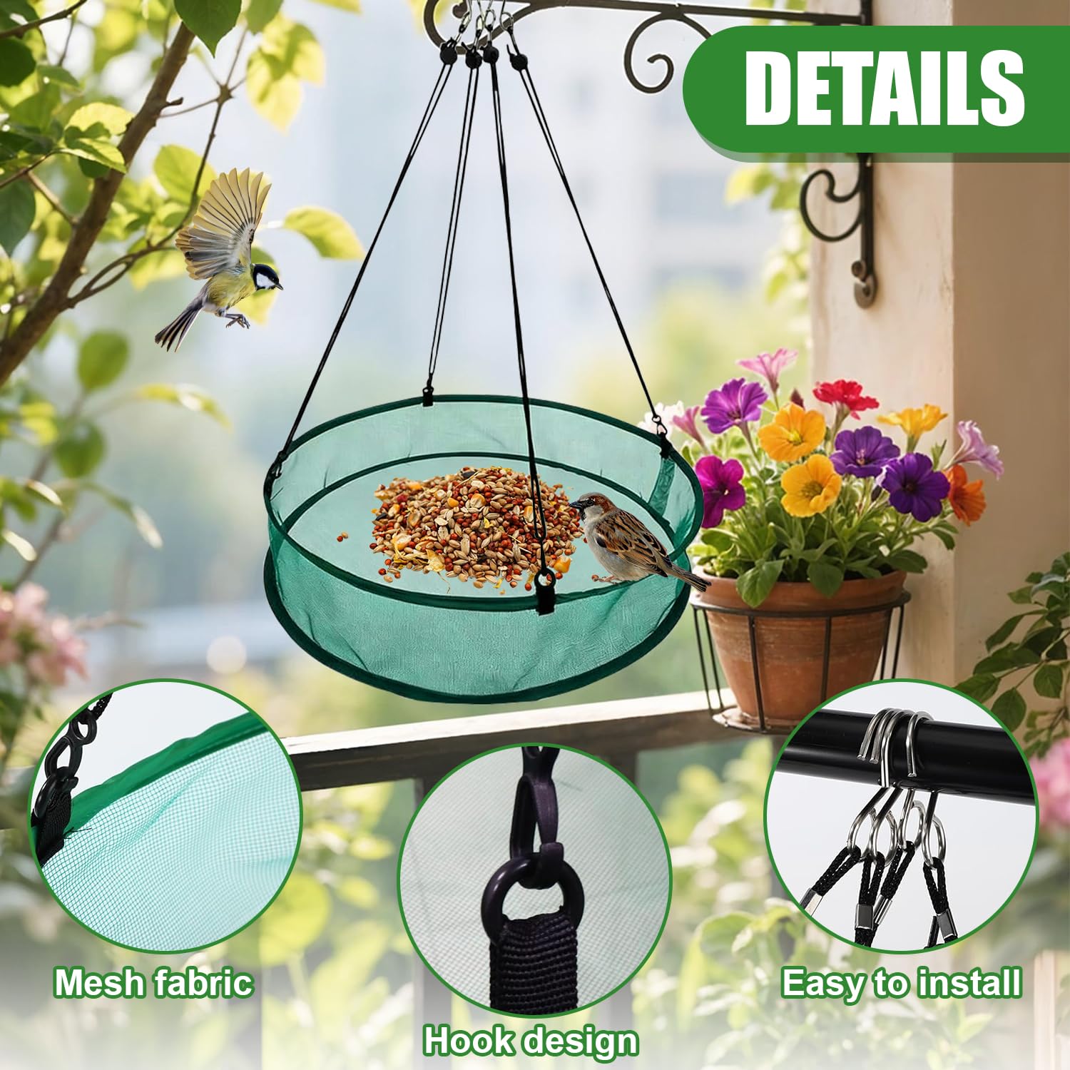 2Pcs Upgrade Vogelfutter Auffangschale, 51 x 11cm Ring Auffangschale für Vogelfutter, Grün Auffangschale Vogel-futter, Futterspender Auffangschale, Vogel-futter Samenfänger für Draußen Terrasse Garten - 3