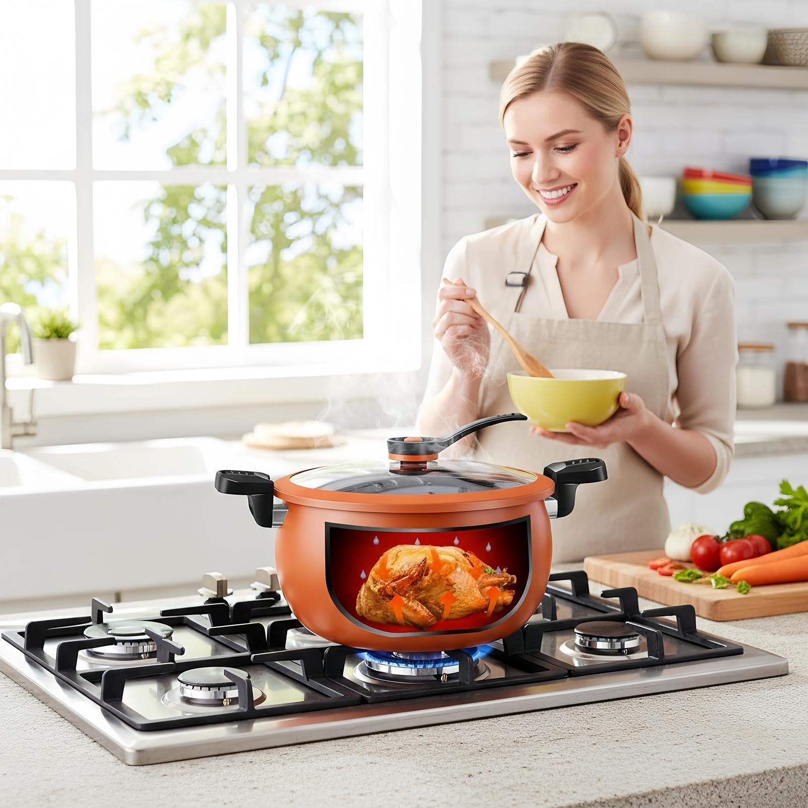 Olla A Presión Utensilio de Cocina Antiadherente Gran Capacidad con Tapa | Olla Arrocera de Cocción Lenta Para Cocinar Conservas Cocer Vapor Hornear Legumbres Celebraciones