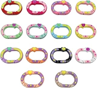 14-Piece Colorful Heart Keychain Clip Mini Carabiner | Painted metal oval spring rings and purse hardware supplies for bag charm attachments.
