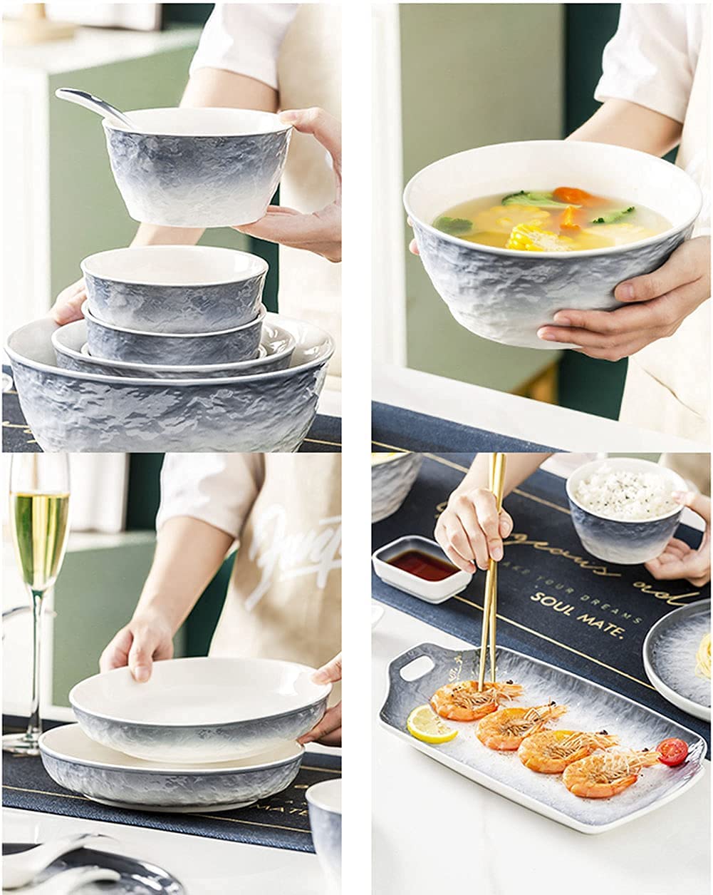 Conjunto de Platos de Estilo de gradiente Moderno, Servicio de cerámica, Placa de Postre de Catering y Cuenco expandible, Diaria, Cena Especial, Desayuno, Placa Exterior