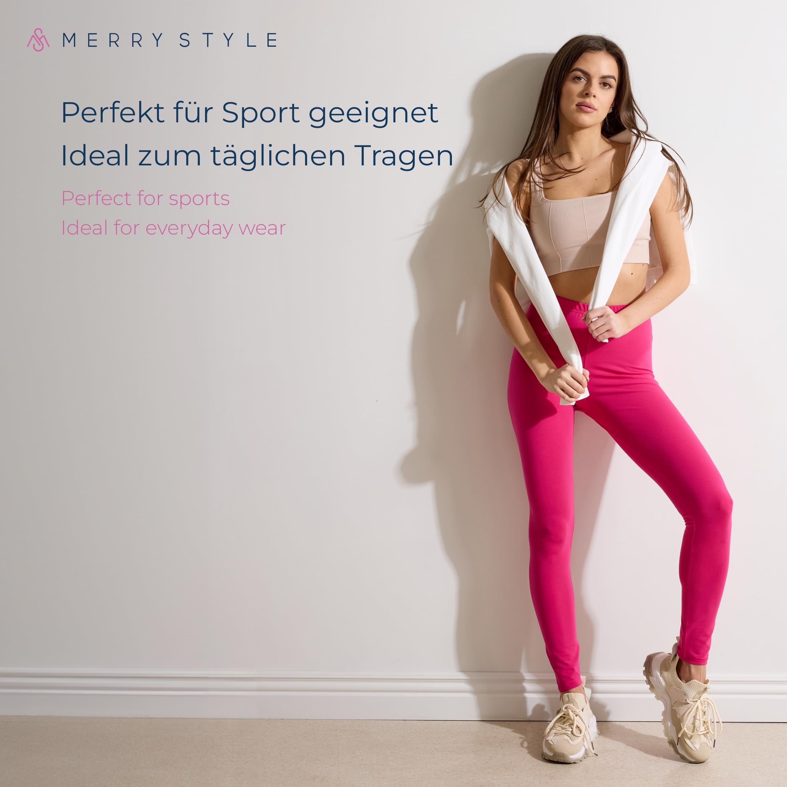 Merry Style Lunghi Leggings Fuseaux Sportivi da Donna Pratico Modello a Vita Alta in Cotone Naturale MS10-198