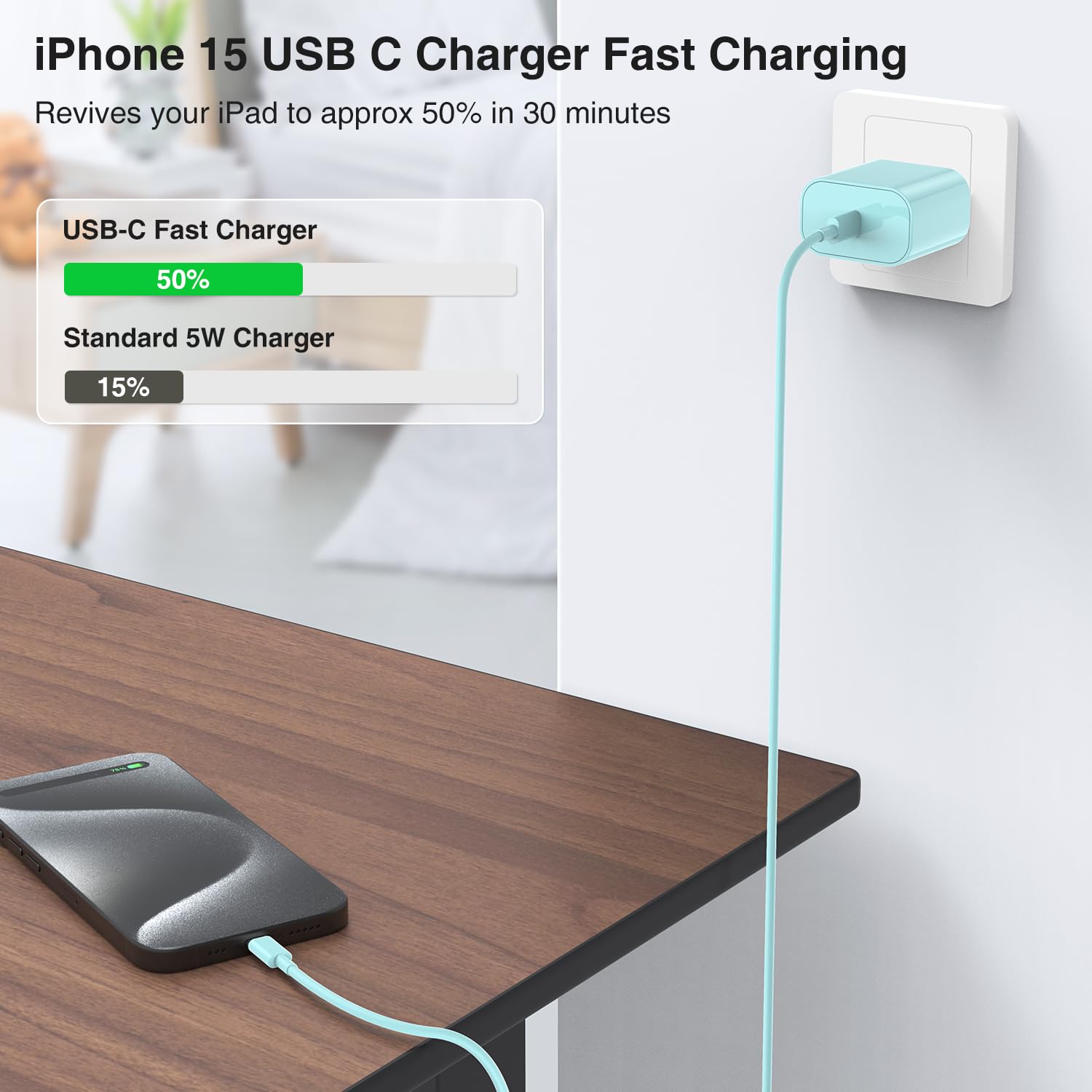 Blocco di ricarica per iPhone 16 15/3 m tipo C a C cavo lungo, USB C spina di ricarica rapida per Apple iPhone 16 Pro Max/16 Plus/15 Pro Max, iPad 12,9/11" 4/3th/Air/Mini, adattatore di alimentazione