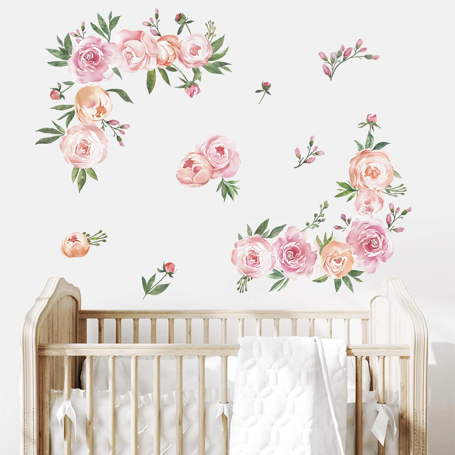 decalmile Peony Flowers Wall Stickers Watercolor Floral Wall Decals Bedroom Living Room TV Background Wall Decor - Image 3
