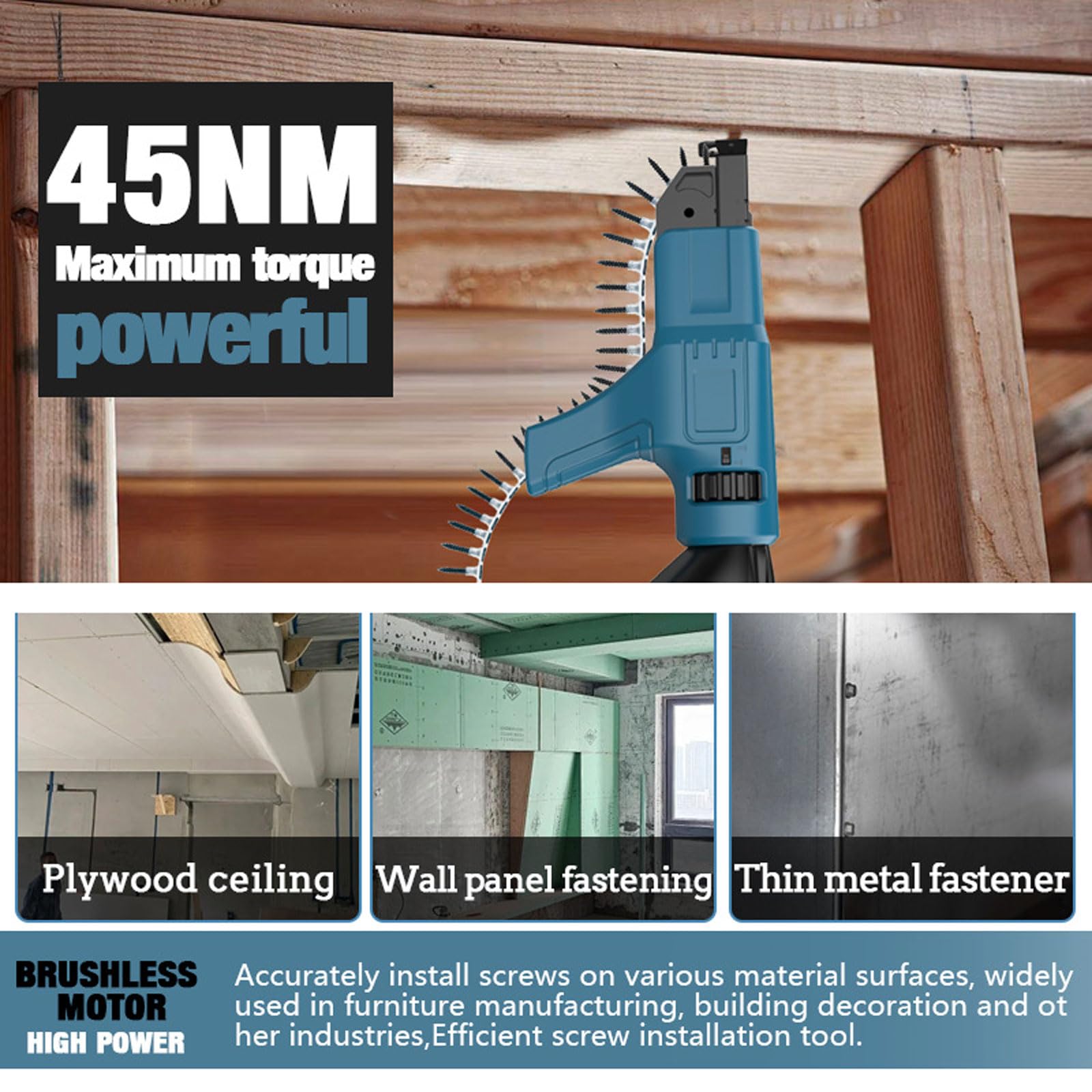 Bezprzewodowy pistolet śrubowy do płyt kartonowo-gipsowych, elektryczny śrubokręt 21 V z 2 bateriami litowymi, długość śruby 15-35 mm, moment obrotowy 45 NM do projektów DIY