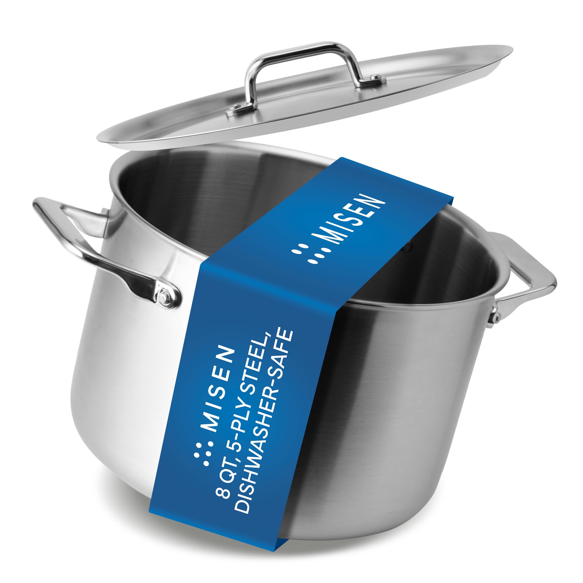 Misen 5-Ply Stainless Steel Stockpot - Large Cooking Pot for Boiling, Simmering & Stewing - Consistent, Even Heating - Durable, Dishwasher Safe - Oven-Safe to 800F, Induction Ready - 8 QT