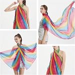 Femmes Echarpe Mousseline Couleur Rainbow Lightweight Head Écharpe Châle Plage Coiffure Sunscreen Fashion Longues écharpes